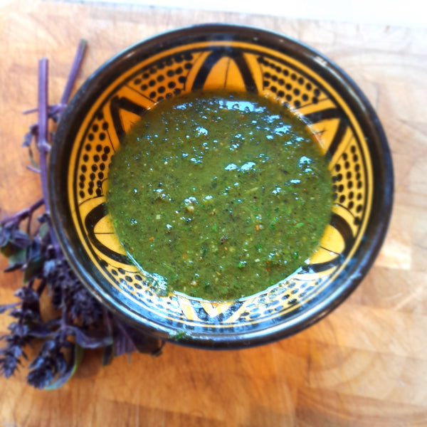 African Blue Basil and Parsley Pesto
